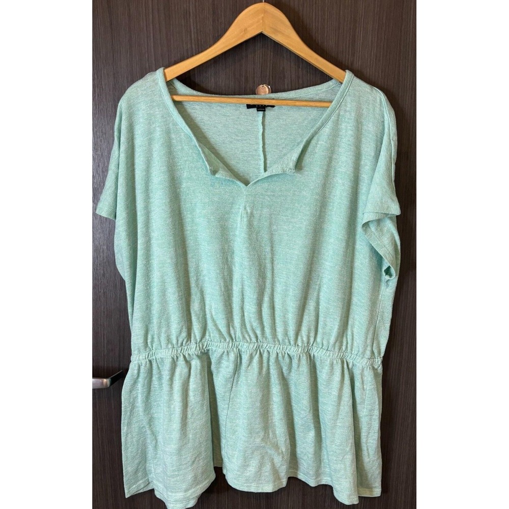 Lane Bryant Blouse Top Women's 22/24 Green Split Neck Cap Sleeve‎ Peplum Hem